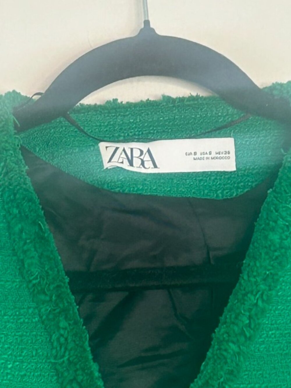 Zara Lush Green Tweed Jeweled Rhinestone Buttons Raw Fringe Trim Lined Jacket - Picture 3 of 16